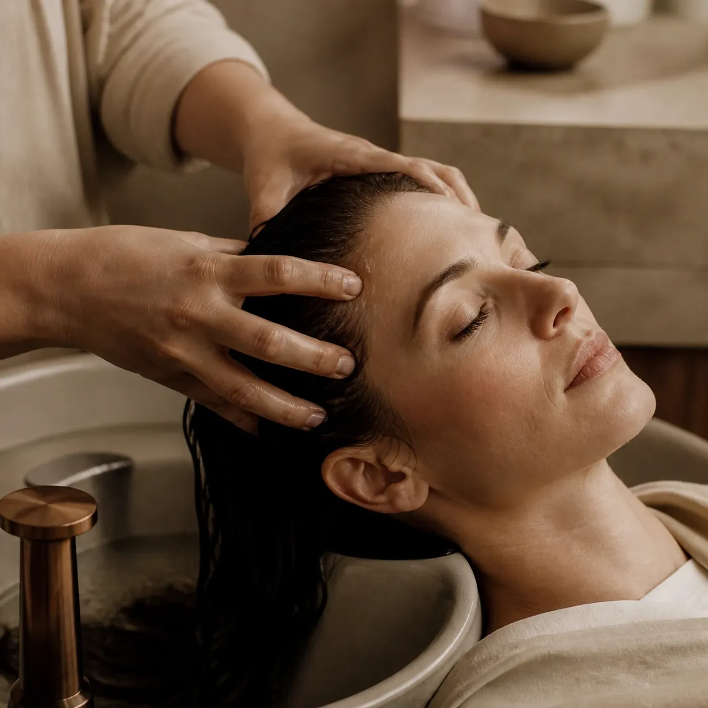 Detail einer professionellen Kopfhautmassage