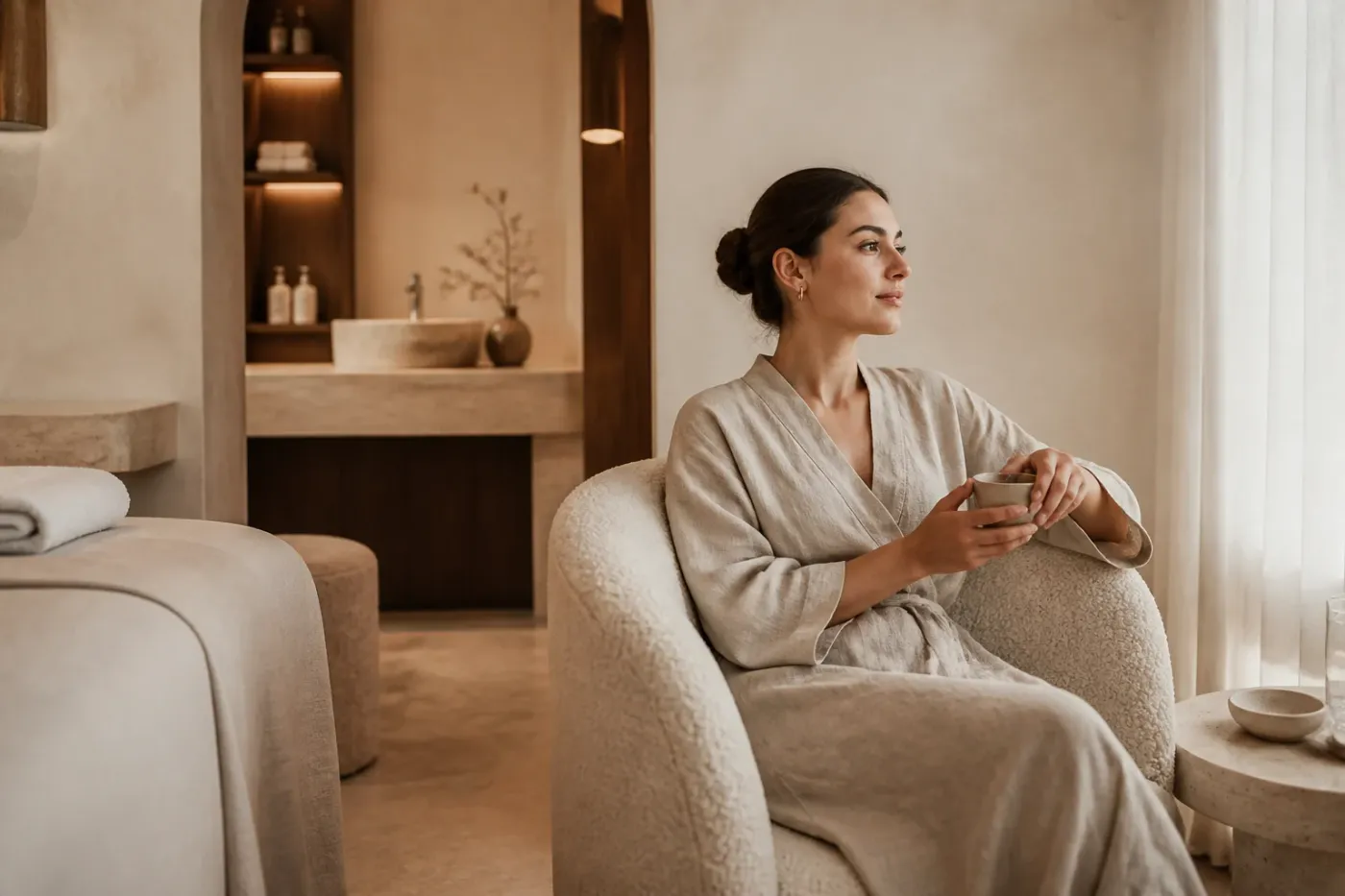 Entspannte Kundin nach einer Beauty-Behandlung
