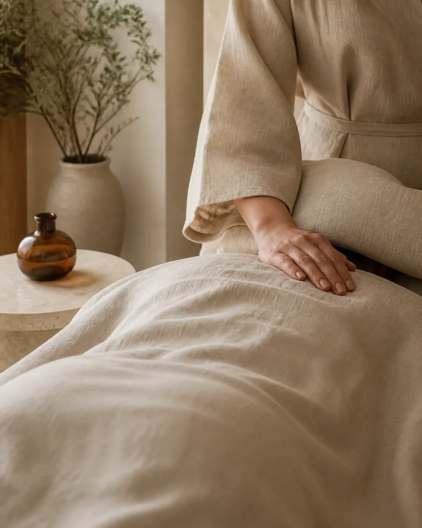 Aromaöl-Massage mit ruhiger, warmer Atmosphäre