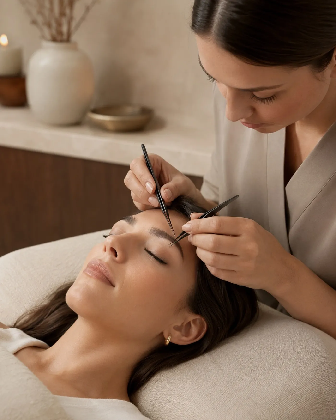 Professionelle Wimpernbehandlung in warmer Studioatmosphäre
